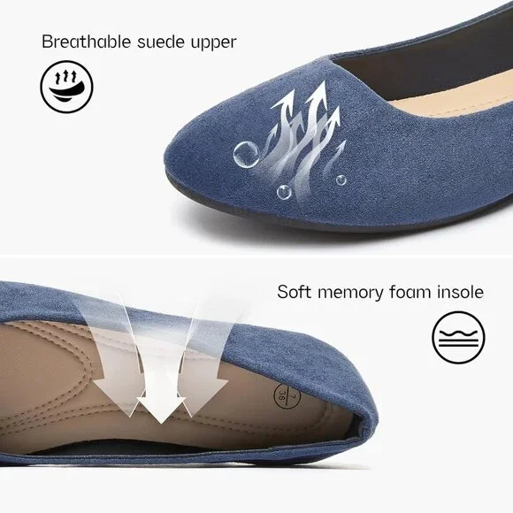 Women's Navy Round Toe Flat Dressy Ballet Flats Comfortable Dress Shoes - Picture 7 of 9